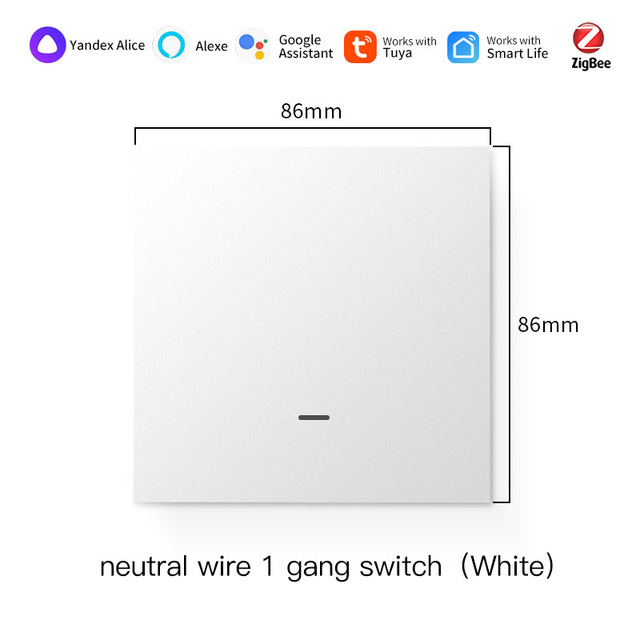 Smart Life Wi-Fi Touch Wall Switch 1 Gang 1 Way White 86mm Neutral Wire IP24 20A Modern PC Material USB Type-C Port