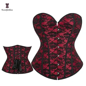Top corsetto Overlay in pizzo nero rosso per donna rinascimentale corsetti taglie forti e bustini corsetto vittoriano
