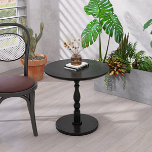 Tavolino Rotondo Nero da 23 Pollici con Gambe in Legno Massello, Tavolino Moderno per Piccoli Spazi, Comodino - Product Image 2