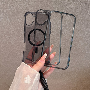 Clair PC + TPU Armure Téléphone étui pour <span class=keywords><strong>iphone</strong></span> <span class=keywords><strong>13</strong></span> 14 15 16 <span class=keywords><strong>Pro</strong></span> <span class=keywords><strong>Max</strong></span> Sans Fil De Charge Magnétique Dragonne Bracelet Antichoc Couverture - Product Image 3