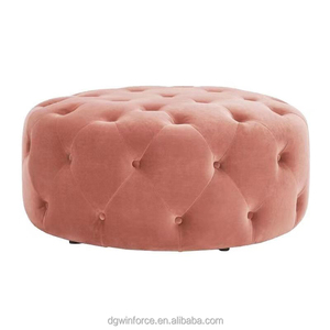 Velvet <strong>Chesterfield</strong> Round Ottoman <strong>Pouf</strong> for Living Room Modern Design Upholstery Furniture Manufacturer - Product Image 1