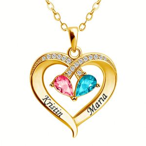 Dainty Zodiac Personalized <b>Name</b> Beads Heart Gold Plated Crystal 2 <b>Name</b> Initial Raw Gemstone Birthstone Charm Pendant <b>Necklace</b> - Product Image 1