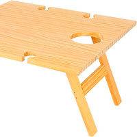 Table de pique-nique pliable légère en bois pour le camping en plein air avec porte-bouteille et porte-verre, design portable