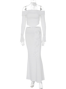 Viviblook Z323ST03 Ensemble Femme Été Tendance Sexy Top Court Sans Bretelles Manches Longues Jupe Moulante Deux Pièces - Product Image 6