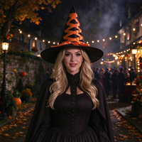 Chapeau de sorcière élégant à lacets, chapeau conique pointu noir avec nœud en satin coloré pour cosplay, fête à thème carnaval, déguisement de scène