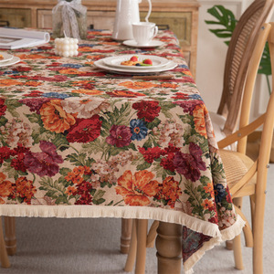 Mantel Americano Retro Jacquard con Diseño <span class=keywords><strong>de</strong></span> Flecos <span class=keywords><strong>de</strong></span> Poliéster para <span class=keywords><strong>Mesa</strong></span> <span class=keywords><strong>de</strong></span> Comedor Rectangular, Decoración del Hogar, Estilo Pintura al Óleo - Product Image 1