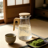 Gelas Air Borosilikat Tahan Panas dengan Pegangan Bambu, Saringan Stainless Steel, Aman untuk Microwave, Aman untuk Air Mendidih, Corong Lebar
