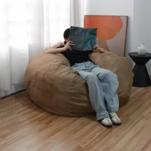 Luxo Faux Fur Shredded Foam Bean Bag Shredded Foam Chair Grande Sofá Preguiçoso para Sala de Estar Quarto