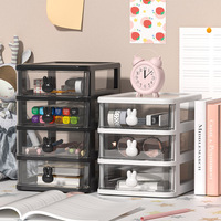 Boîte de rangement de bureau JOOHUB transparente à trois niveaux, mini tiroir en plastique moulé par soufflage, organisateur de papeterie en forme de lapin