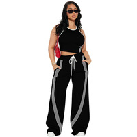 Ensemble deux pièces d'été pour femmes, débardeur à manches courtes et short à rayures latérales, 95% polyester 5% élasthanne, logo personnalisé OEM ODM, vente en gros