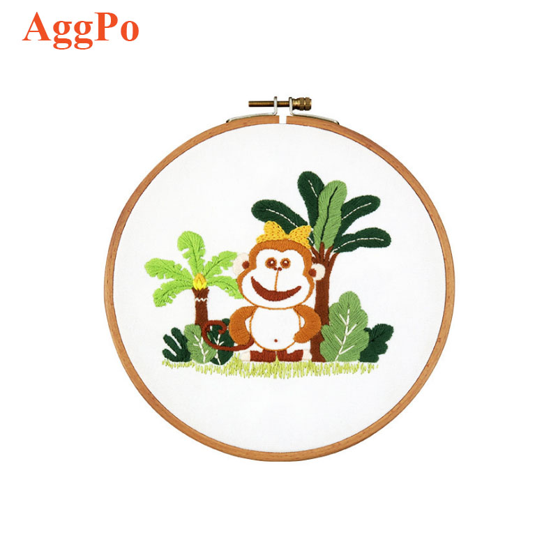 Набор для ручной вышивки с обручем, Мультяшные животные, новички, цветочный узор, вышивка крестиком, цветная нить для начинающих, рукоделие, подарок