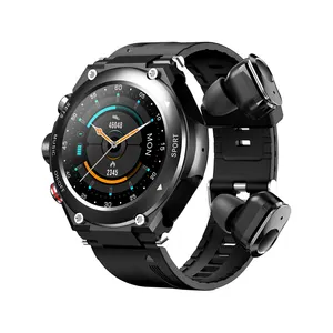 T92 with Wireless Earbuds 1.28inch Heart Rate Blood Pressure Sports Waterproof Smartwatch New 2 in 1 Smart Watch Bracelet