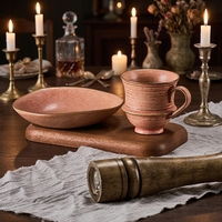 Service de table élégant en grès et porcelaine, couleur sienne brûlée, avec bols peu profonds, pour hôtels et salles de banquet, robuste et compatible four.