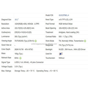 Nuevo Original G101STN01.4 10,1 pulgadas resolución 1024*600 Pantalla de Panel LCD - Product Image 4