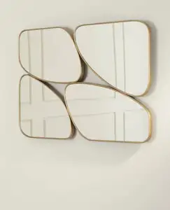 고품질 불규칙한 기하학 골드 블록 미러 프레임 MDF 조각 벽 마운트 장식 거울