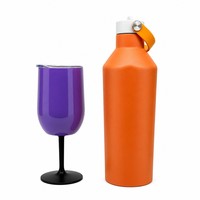 Ensemble de gobelets à vin et bouteilles d'eau isothermes en acier inoxydable, gobelet à vin portable avec poignée et couvercle, pour camping et fêtes en extérieur