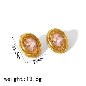<b>Stud</b> Earrings Oval Zircon <b>Titanium</b> Steel 18k Gold Plated Bezel Setting For Women Party Jewelry - Product Image 3