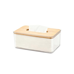 Organisateur de mouchoirs en bambou avec couvercle transparent en PET, petit format, vente en gros, export - Product Image 1
