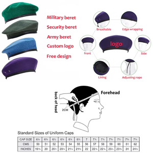 Vente en gros de béret en laine avec logo personnalisé béret réglable unisexe pour hommes insigne brodé tactique bérets pour militaires - Product Image 5