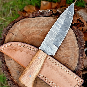 Custom Made <b>Forged</b> Damascus Steel Skinning Hunting Outdoor Knife Pakkawood Handle with Sheath OEM Support Fix Blade Knife - Product Image 1