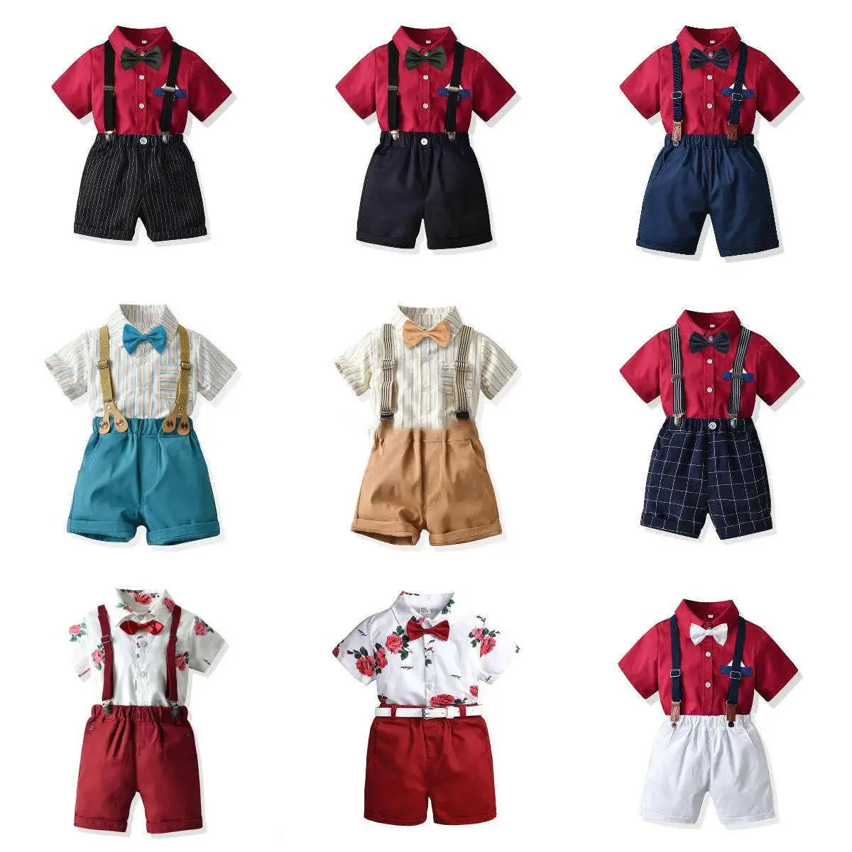 Peuter Jongens Spaanse Kleding Set Kids Korte Mouw Shirt Bretels Korte Broek Zomer Outfits Baby Jongens Kleding Sets