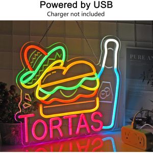 Tortas Neon <b>Sign</b> Mexican Restaurant Kitchen LED Decorative Light Colorful Acrylic Wall Ambient Light Shop <b>Sign</b> Indicator Light - Product Image 4