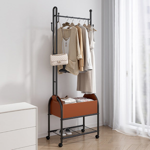 Coat Rack Metal Standing Bedroom Clothing Organizer With <b>Storage</b> <b>Basket</b> And Wheels For Clothes And Bags - Product Image 1