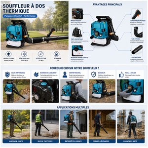 Souffleuse à dos thermique industrielle CE à faible consommation de carburant pour neige et feuilles, moteur 4 temps 75,6 cm³ haute puissance 0,4 m/s - 94 m/s - Product Image 2
