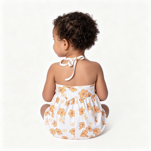 A26-1 Pelele de Verano para Bebés Niñas, 100% Algodón Tejido, Tirantes Ajustables, Cierre de Botones a Presión, Diseño Personalizable Estampado - Product Image 6