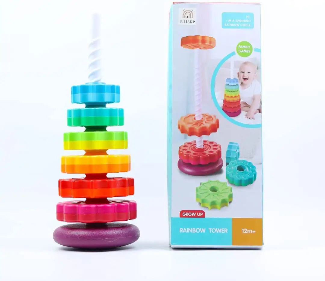 Kids Stacking Toys Spinning Rainbow Gears Toddler Montessori Educational Sensory Toys Motor Skills Gift for Kids