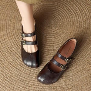 Eleganti <span class=keywords><strong>Ballerine</strong></span> Retrò Francesi <span class=keywords><strong>con</strong></span> Doppio Cinturino, Scarpe Mary Jane a Tacco Basso per Donne, Ultra Morbide <span class=keywords><strong>con</strong></span> Fodera Antiscivolo in Peluche - Product Image 1