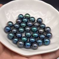 Perles rondes en nacre d'eau douce naturelle de 6 à 13 mm, couleur bleu vert noir paon, pour la fabrication de bijoux