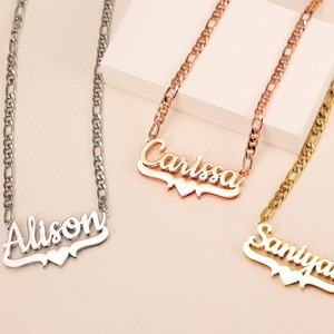 Collar <span class=keywords><strong>de</strong></span> Cadena <span class=keywords><strong>Figaro</strong></span> Personalizado <span class=keywords><strong>de</strong></span> Lujo con Certificación CE, Cadena Doble Plana <span class=keywords><strong>de</strong></span> Acero Inoxidable Chapada en Oro para Fiestas y Eventos - Product Image 1