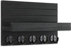 Decorative Modern Paulownia Wood <b>Wall</b>-Mounted <b>Key</b> Holder Shelf Large <b>Hooks</b> <b>Keys</b> Mail Bags Umbrella (Living Room Bathroom) - Product Image 2