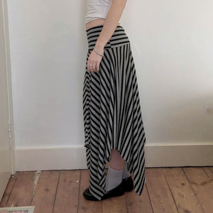 Jupe midi en tricot rayée pour femme, ourlet irrégulier, taille basse, style Y2K, décontractée, streetwear d'été - Product Image 3