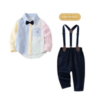 Ensemble chemise et pantalon rayé à manches longues en coton, style britannique, nouvelle collection été, pour garçons, idéal pour événements, en stock dans le Guangdong