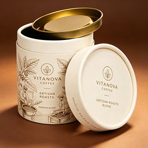 Emballage personnalisé en tube de papier pour café avec couvercle métallique, boîte ronde de qualité supérieure pour grains de café et café moulu, logo personnalisé imprimé - Product Image 5