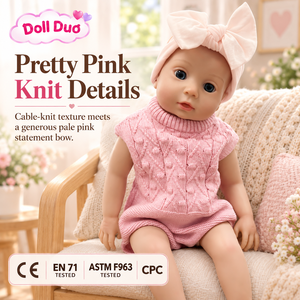 DollDuo 18 inch Silicone Reborn Baby <b>Doll</b> Open Eyes Pink Knit Outfit Bow <b>Custom</b> Lifelike Hand Painted Christmas Gift for Kids - Product Image 2