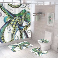 Personnalisé bleu vie marine pieuvre tentacules rideau de douche ensemble 3D salle de bain tissu tapis de bain tapis toilette couverture océan Animal thème
