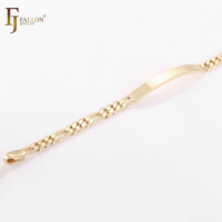 Pulseras de Eslabones Figaro de 3 mm y 13 cm+ de FJ Fallon Fashion Jewelry, Grabables, Chapadas en Oro de 14K sobre una Base de Latón