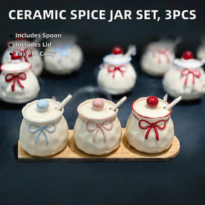 Juego de 3 Tarros de Cerámica para Condimentos con Tapa, Portátiles y Duraderos, para Almacenamiento de Especias, Sal, Glutamato Monosódico y Azúcar - Product Image 2