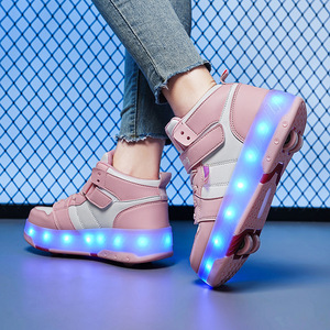 Dingjian Kids High Top Roller Skates With Led Lights 28-41 Size Convertible Four Wheel Sport Shoes - Product Image 3