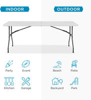 Table pliante en plastique blanche de 6 pieds à prix d'usine, vente en gros, facile à transporter, table pliante d'extérieur avec poignée