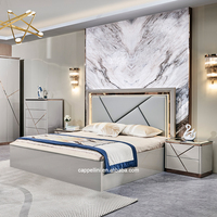 Ensemble de Chambre à Coucher Complet Luxe Grand Lit en Bois avec Cadre et Rangement Intégré, Mobilier Moderne Simple à LED