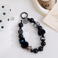 Porte-clés tendance INS pour filles, pendentif perlé léopard noir, style doux et épicé