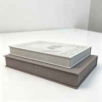 Boîtes de présentation de table basse en carton, format personnalisé, avec logo de marque, design décoratif, couverture entièrement en lin, aspect faux livre, avec estampage à chaud doré