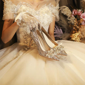 Chaussures de mariage confortables à talons hauts pour femmes, semelles fines, été, chaussures de mariage en cristal et strass pour femmes - Product Image 4