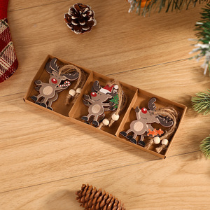 Ensemble de pendentifs en bois en forme de rennes, 3 pièces, décoration de Noël à suspendre, décoration d'arbre - Product Image 1