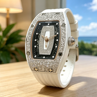 Montre mécanique squelette diamantée pour femme, boîtier en céramique blanche, bracelet en caoutchouc blanc, montre-bracelet de luxe pour dames