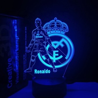Lampe LED 3D de football du Real Madrid décorative, moderne, alimentée par USB, avec commande tactile et télécommande, lumière noire/blanche changeable